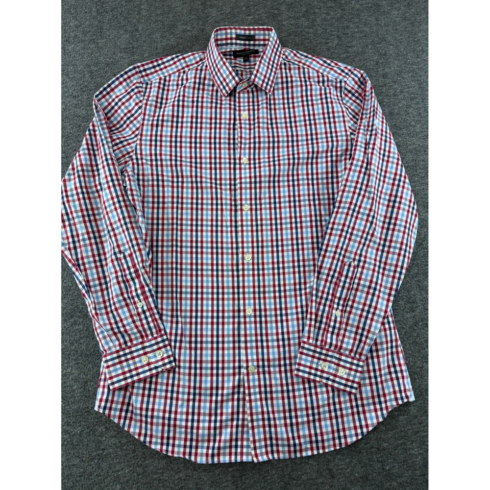 Banana Republic Grant Fit Non-Iron Plaid Shirt Mens Large Red Blue